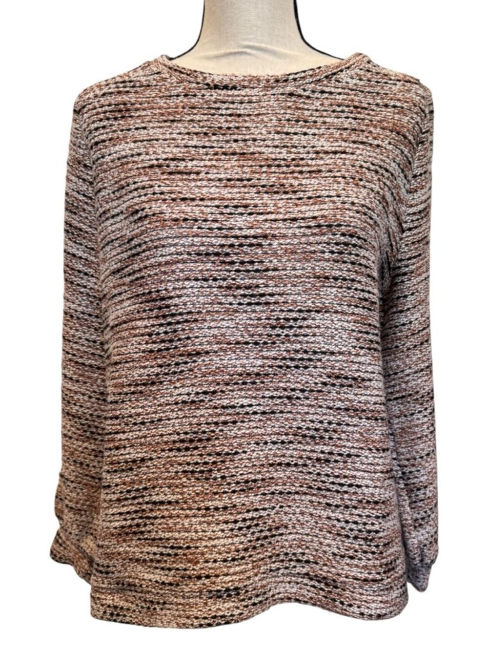 LOFT Boucle Marled Weave Knit Sweater Brown Black Cream Pullover Medium
